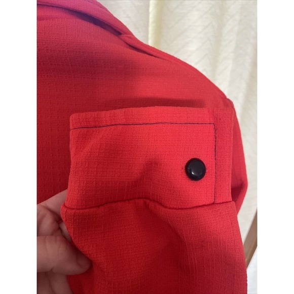 Vintage 1960’s 1970’s Red Collared Wide Leg Pant Suit Large Size 14 Stretchy - Picture 8 of 9